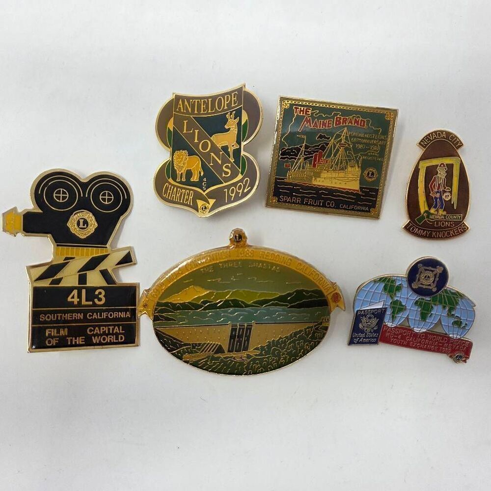 LIONS CLUB INTERNATIONAL SOUTHERN CALIFORNIA LOT OF 6 PINS VINTAGE 1" TO 3"